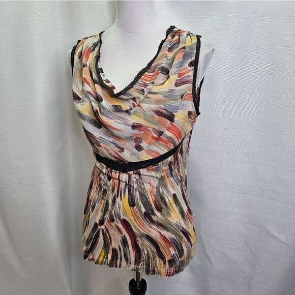 Anthropologie Deletta Abstract Draped Neck Sleeveless Top Size Small - Picture 3 of 9